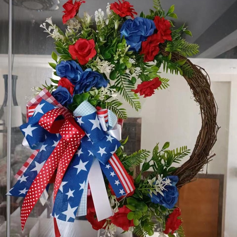 4th of July Patriotic Front Door Wreath, Independence Day Home Hanging Decor