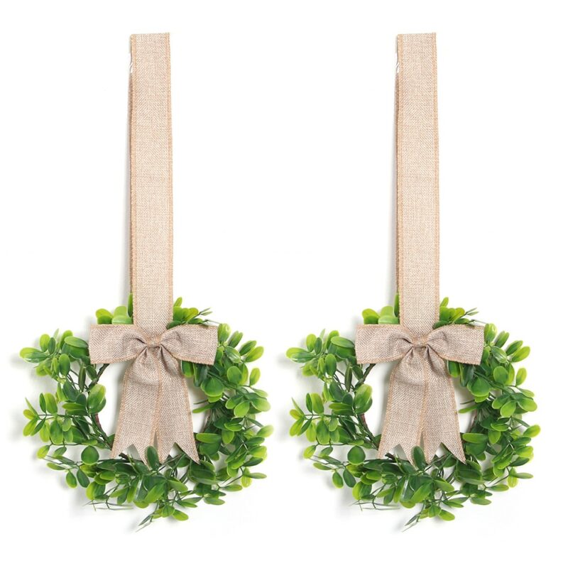 Artificial Greenery Mini Wreath, Mini Wreaths For Cabinets,Mini Wreaths Cabinets,Wreaths On Cabinet Doors（2 Pcs)