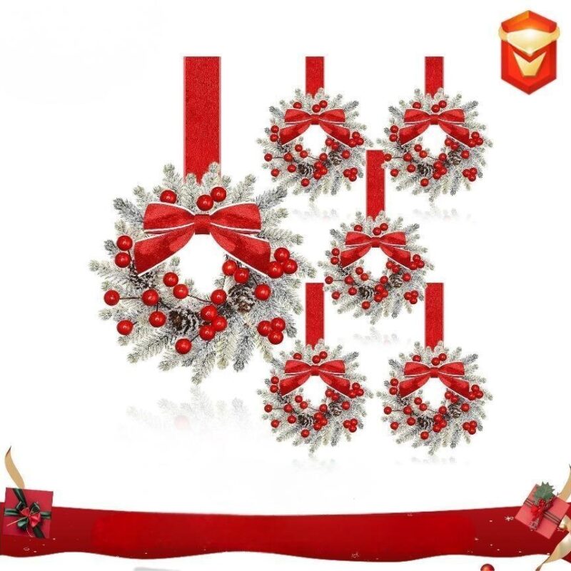 New Christmas Cabinet Wreath, Mini Ribbon Bow & Berry Hanging Ornament