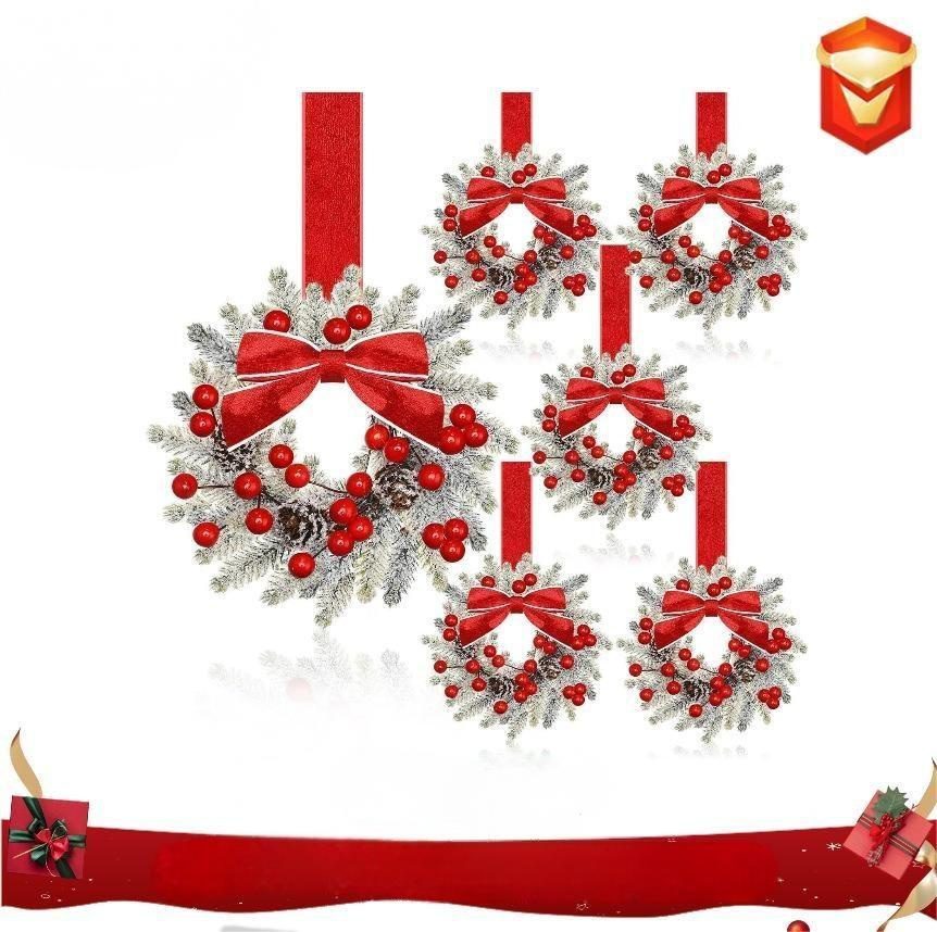 New Christmas Cabinet Wreath, Mini Ribbon Bow & Berry Hanging Ornament