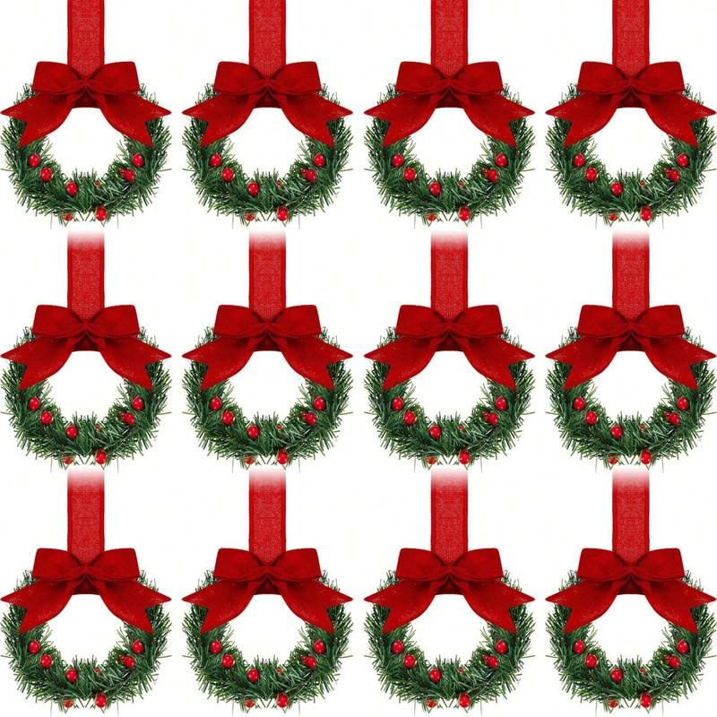 Christmas Kitchen Cabinet Wreath with Tassel & Berries, Mini Rustic Style Holiday Decor, Classic Plastic Design