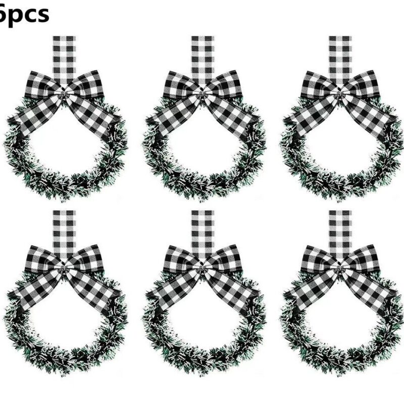 Mini Christmas Cabinet Wreaths, Ribbon Wreath Ornaments with Berries & Bows