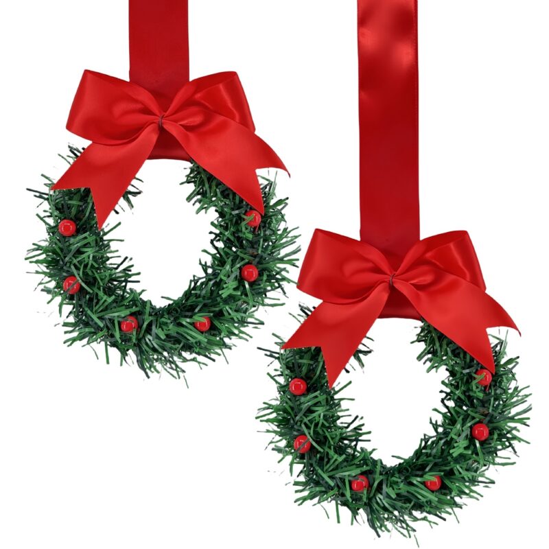 2026 New Christmas Cabinet Wreath, Mini Wreath with Ribbon, Berries & Bow