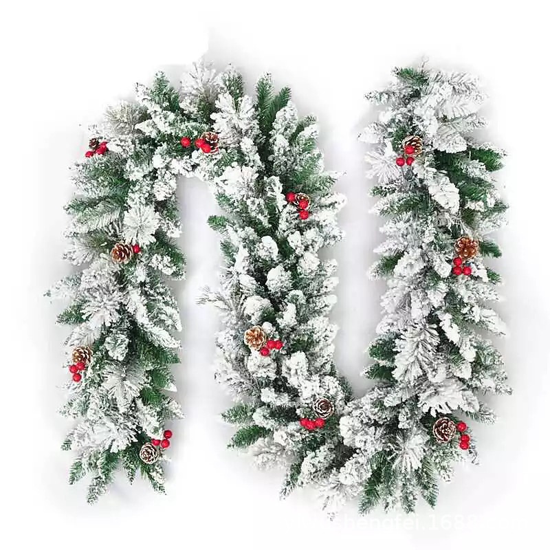 New Christmas Flocked Garland Wreath, Xmas Flocking Rattan Decor,Wreaths On Kitchen Cabinets