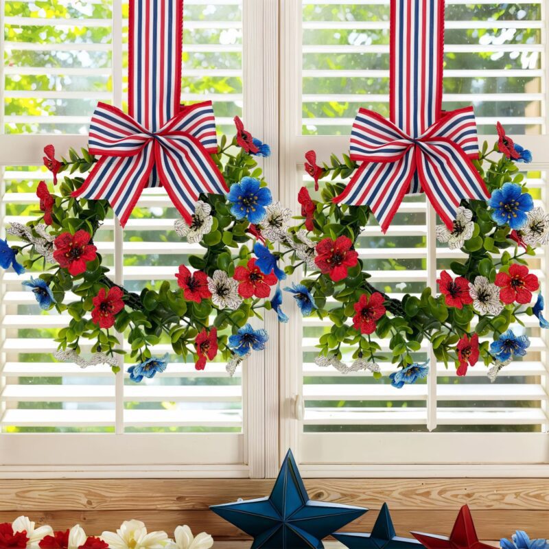 2026 New Independence Day Bow Wreath, Patriotic Door Hanger with American Flag, Wall Hanging Holiday Decoration