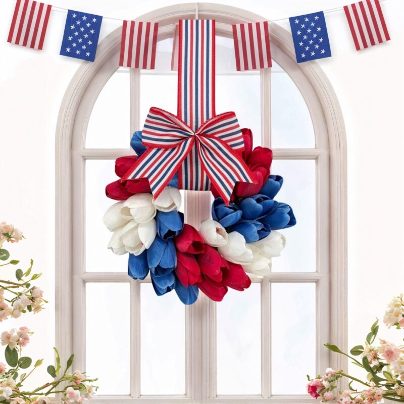 2026 American Independence Day Artificial Flower Wreath, Front Door Hanging Ornament, Festival Party Decor