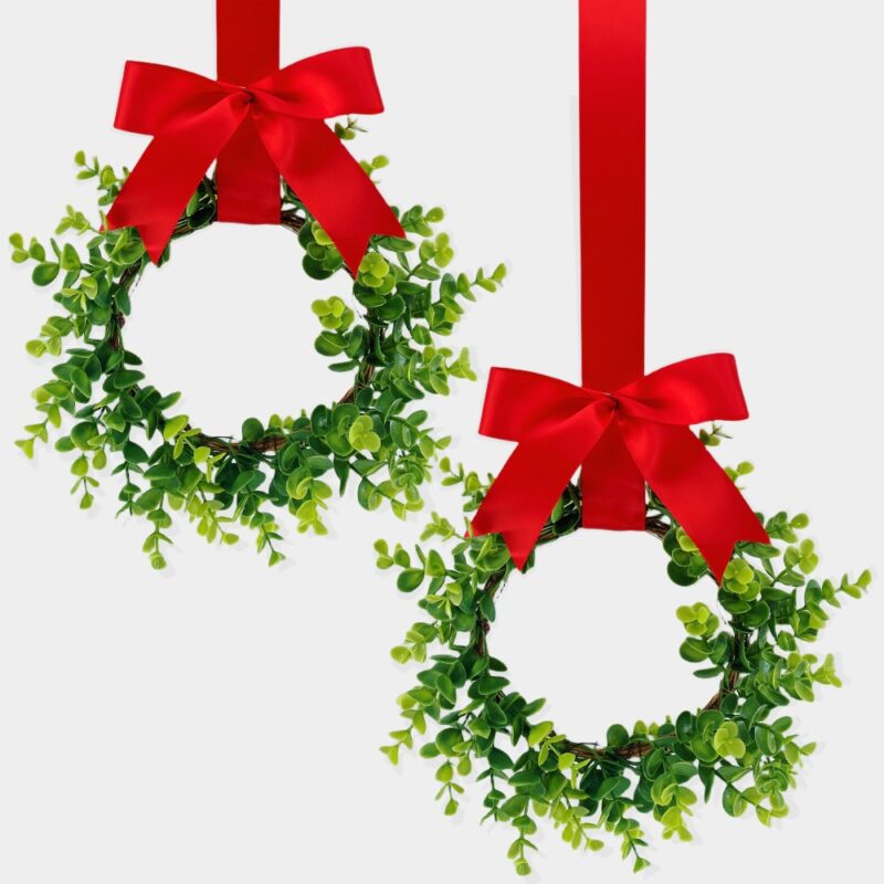 Artificial Money Leaf Wreath with Burlap Bow, Rustic Christmas Farmhouse Wall Door Hanging Decor