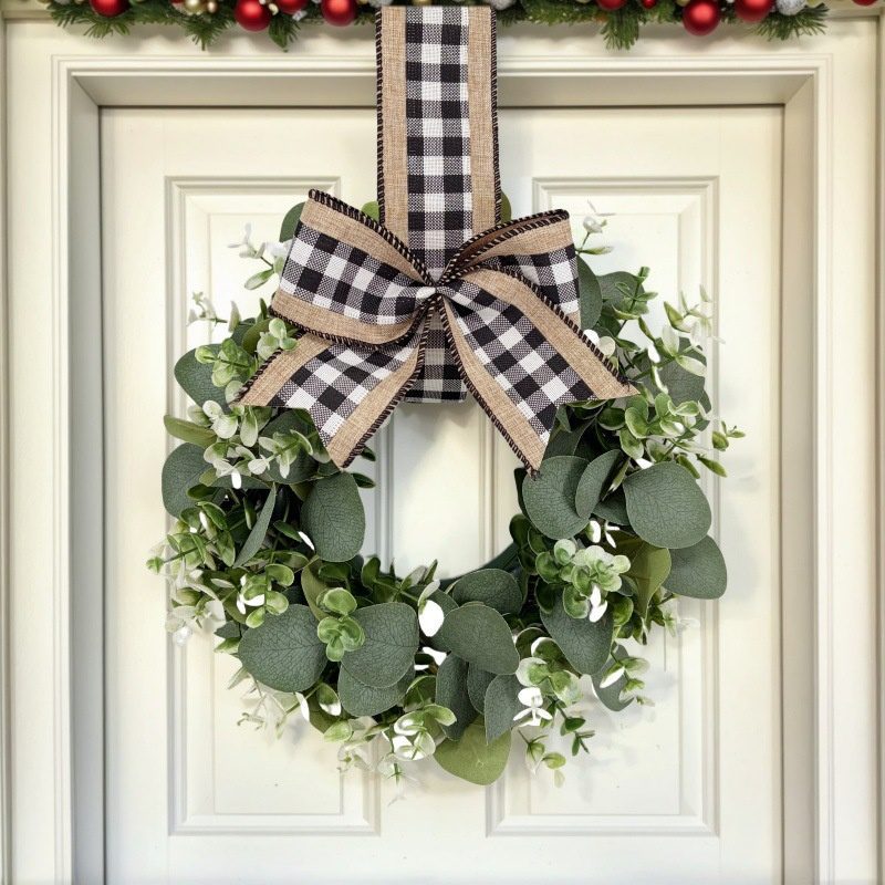 Artificial Eucalyptus Wreath with Bow, Faux Money Leaf & Eucalyptus Door Wall Hanging, Wreaths On Kitchen Cabinets