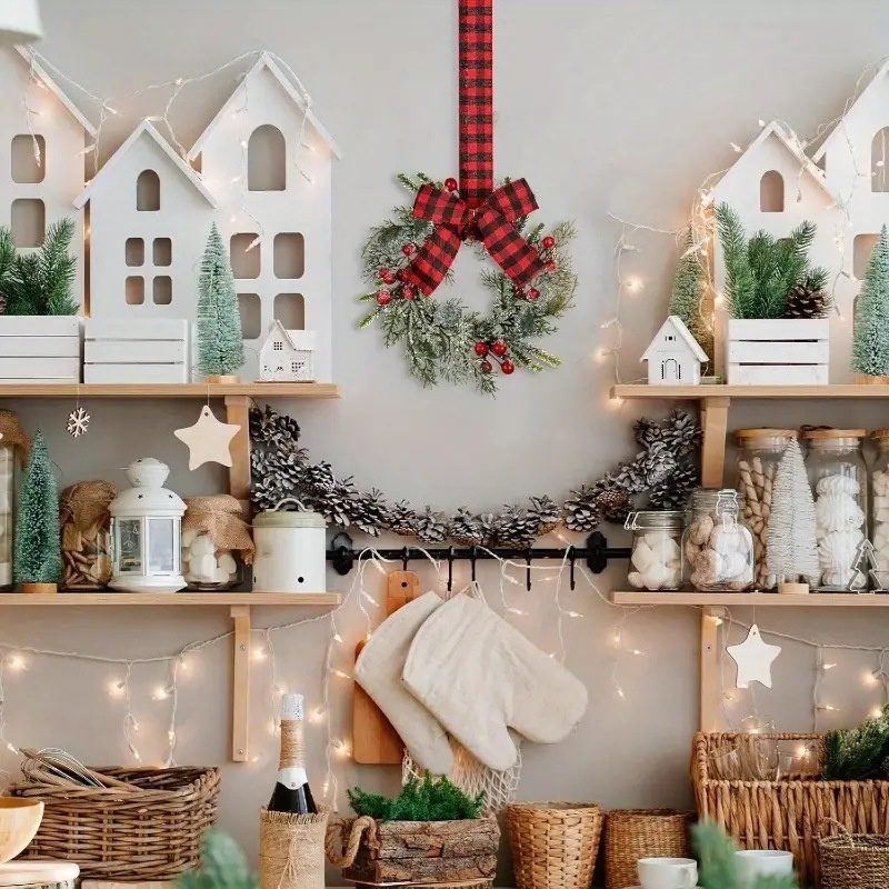 Christmas Pinecone Rattan Wreath, Door Hanging Wreath for Window & Venue Decoration,Kitchen Cabinet Christmas Wreaths