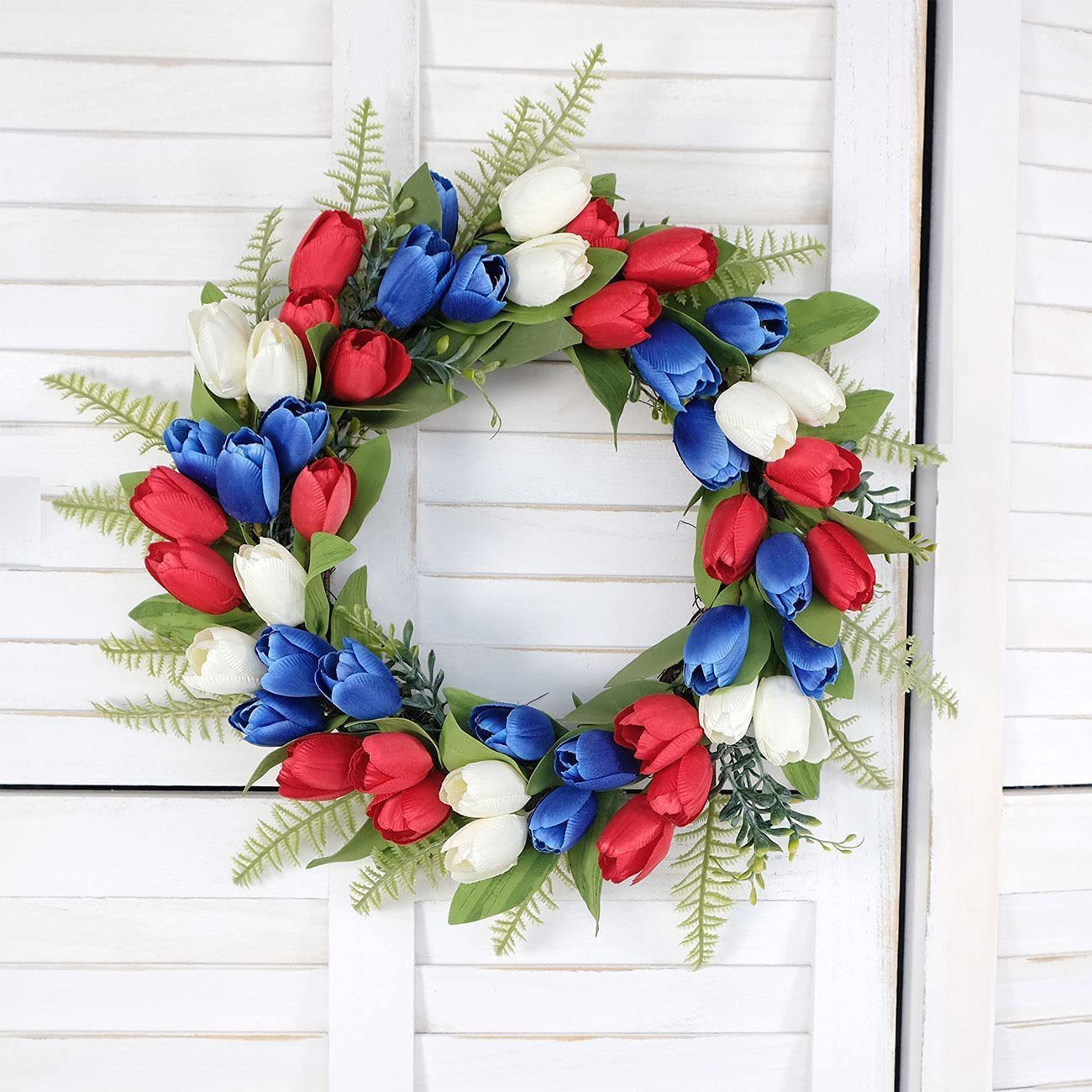 July 4th American Flag Tulip Wreath, Red White Blue Patriotic Decor - Image 5