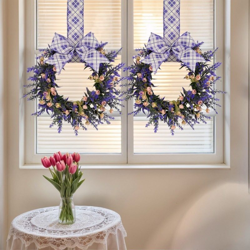 New Arrival Artificial Lavender Wreath, Purple Floral Wreath for Home Wall Door Hanging Decor - Image 4