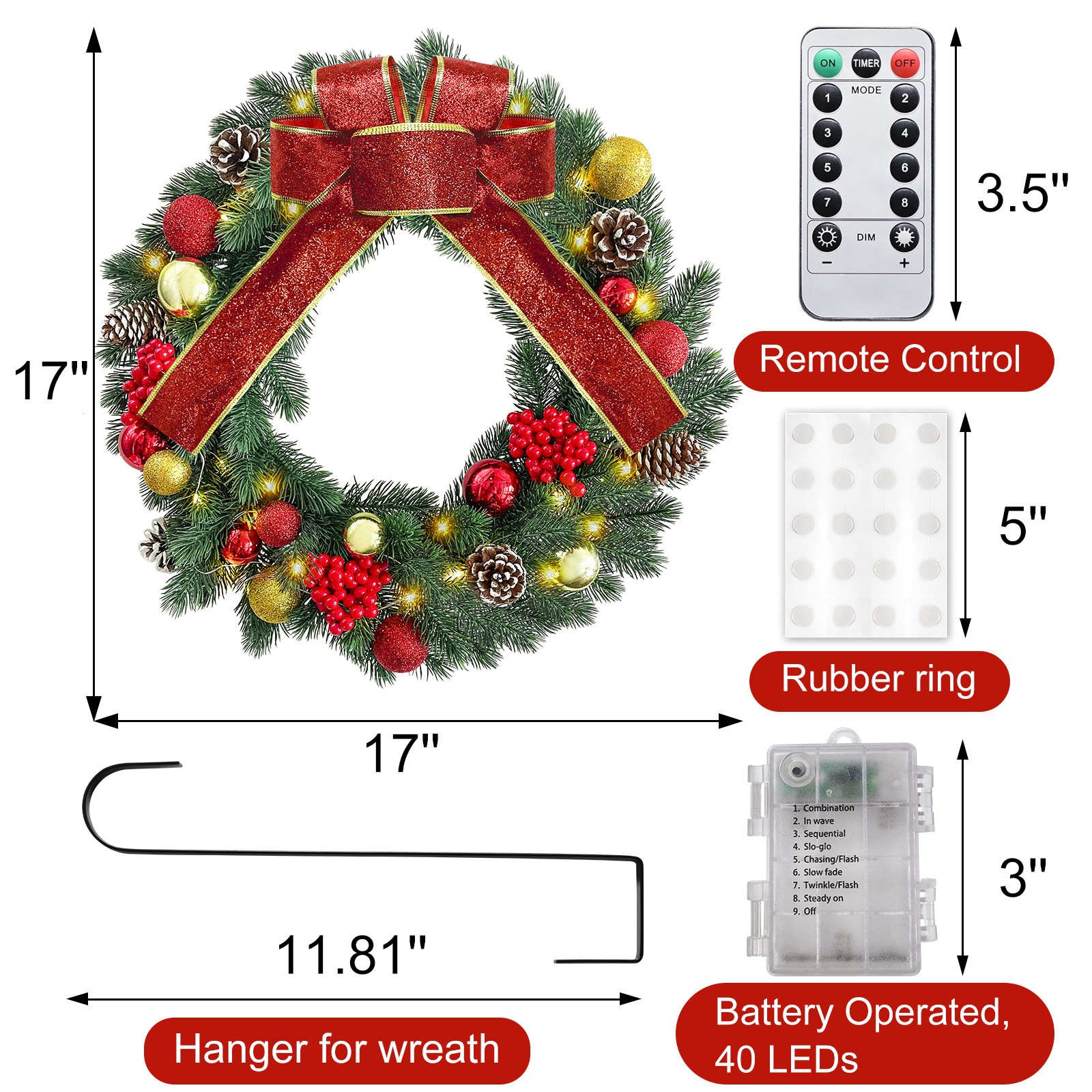 Christmas Wreath Xmas Door Hanging Ornament Holiday Home Window Decorations - Image 4