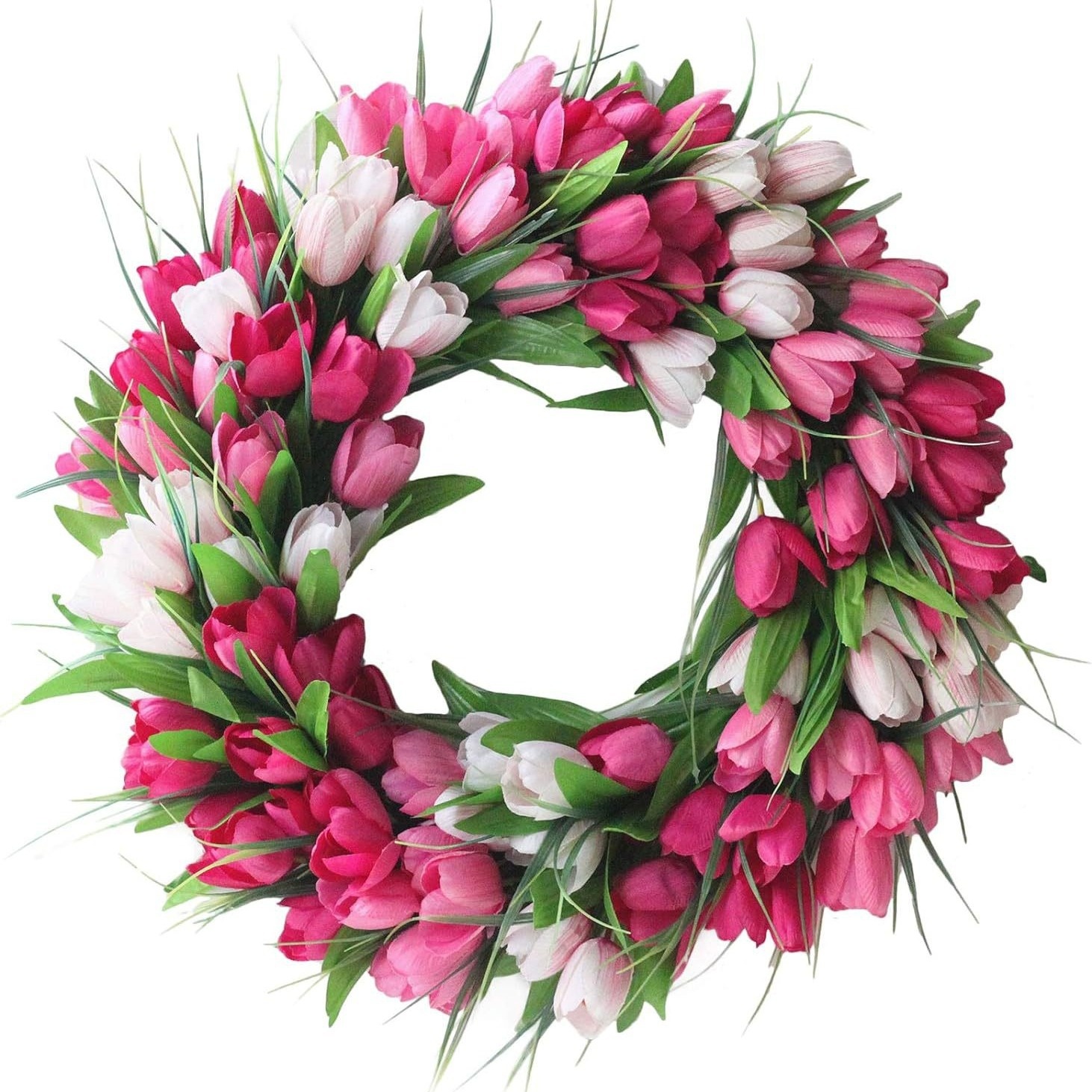Mother's Day Artificial Flower Wreath with Pink Tulip, Wall Window Wedding Party Decor - Image 3