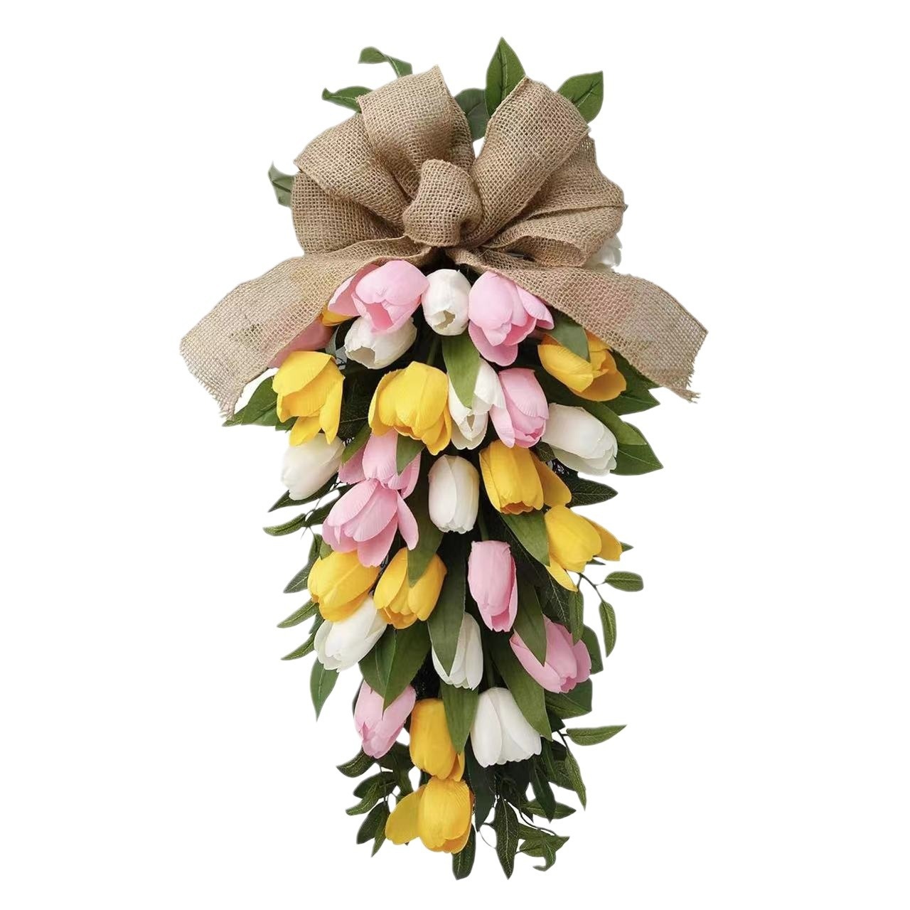 Artificial Tulip Teardrop Wreath, Easter Floral Drop Pendant Front Door Decor,Cabinet Wreaths - Image 3