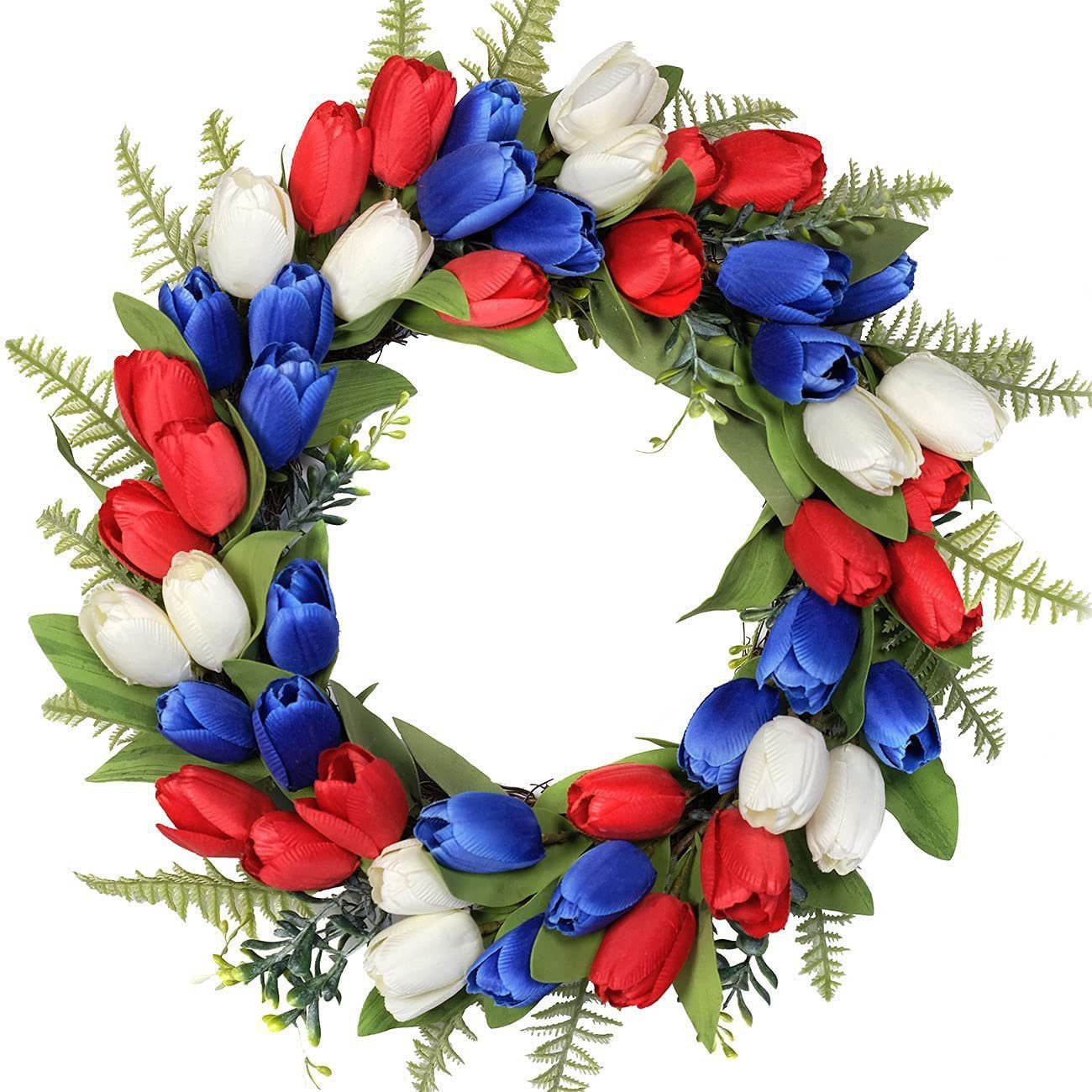 July 4th American Flag Tulip Wreath, Red White Blue Patriotic Decor - Image 3