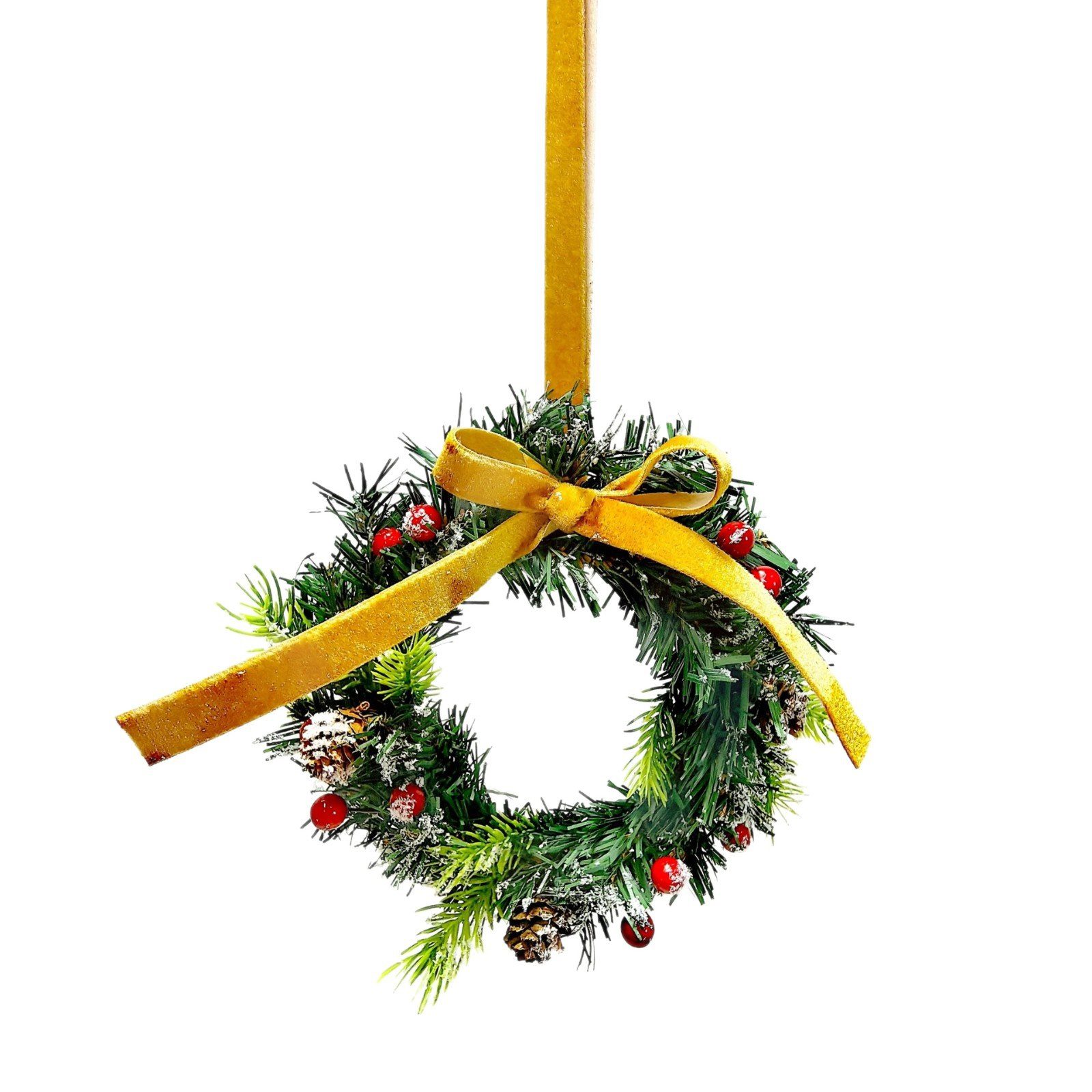New Christmas Cabinet Wreath, Mini Ribbon Bow & Berry Hanging Ornament - Image 3