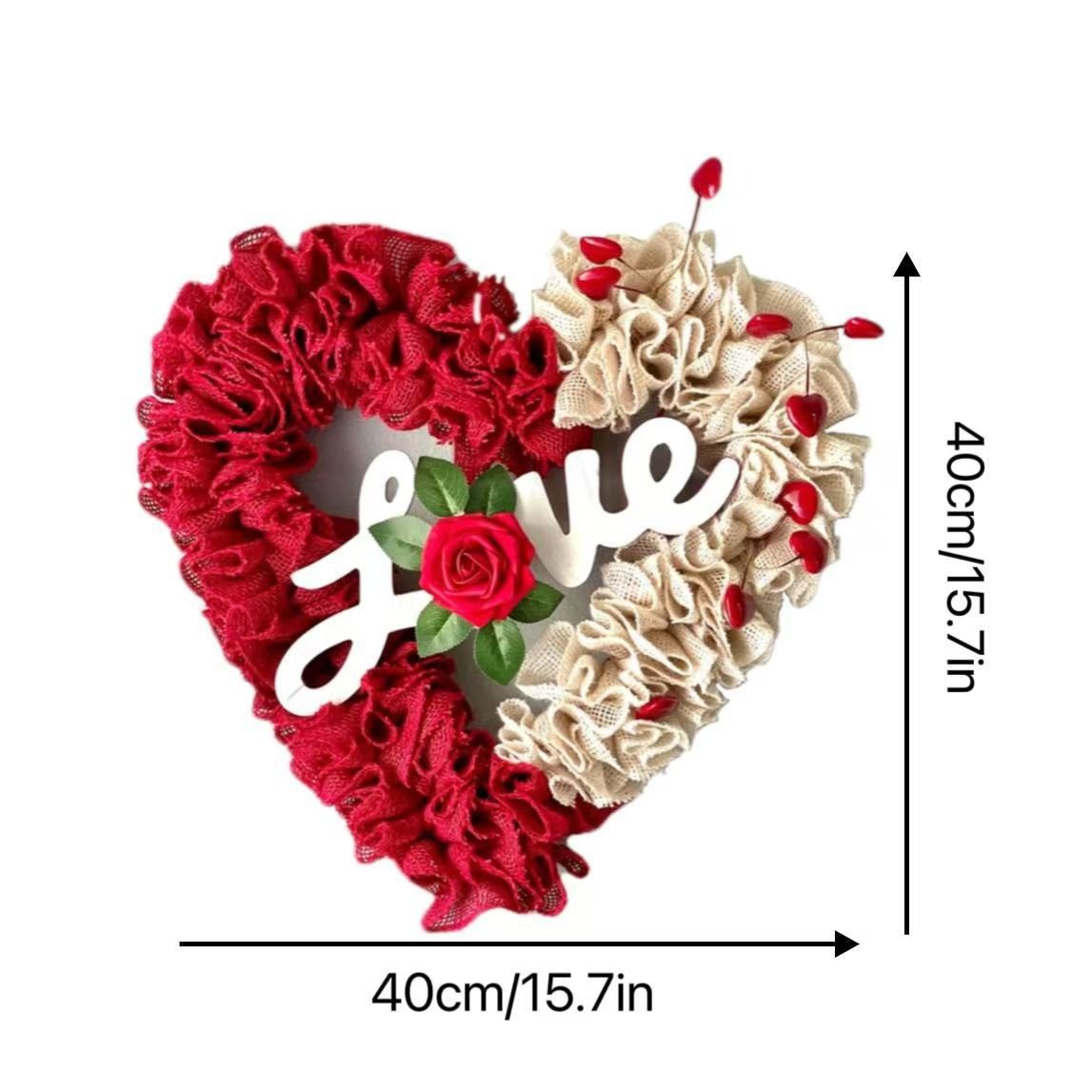 Valentine's Day Fabric Heart Wreath, Red Romantic Wedding Home Door Hanging Decor - Image 3